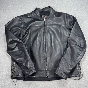 First Classic FMC Leather Jacket Men's Large Black Lined Riding Motorcycle